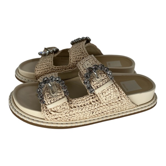 Dolce Vita Shauny Crystals Double Buckle Slide Sandals Beige - Size 6.5 - Picture 2 of 10